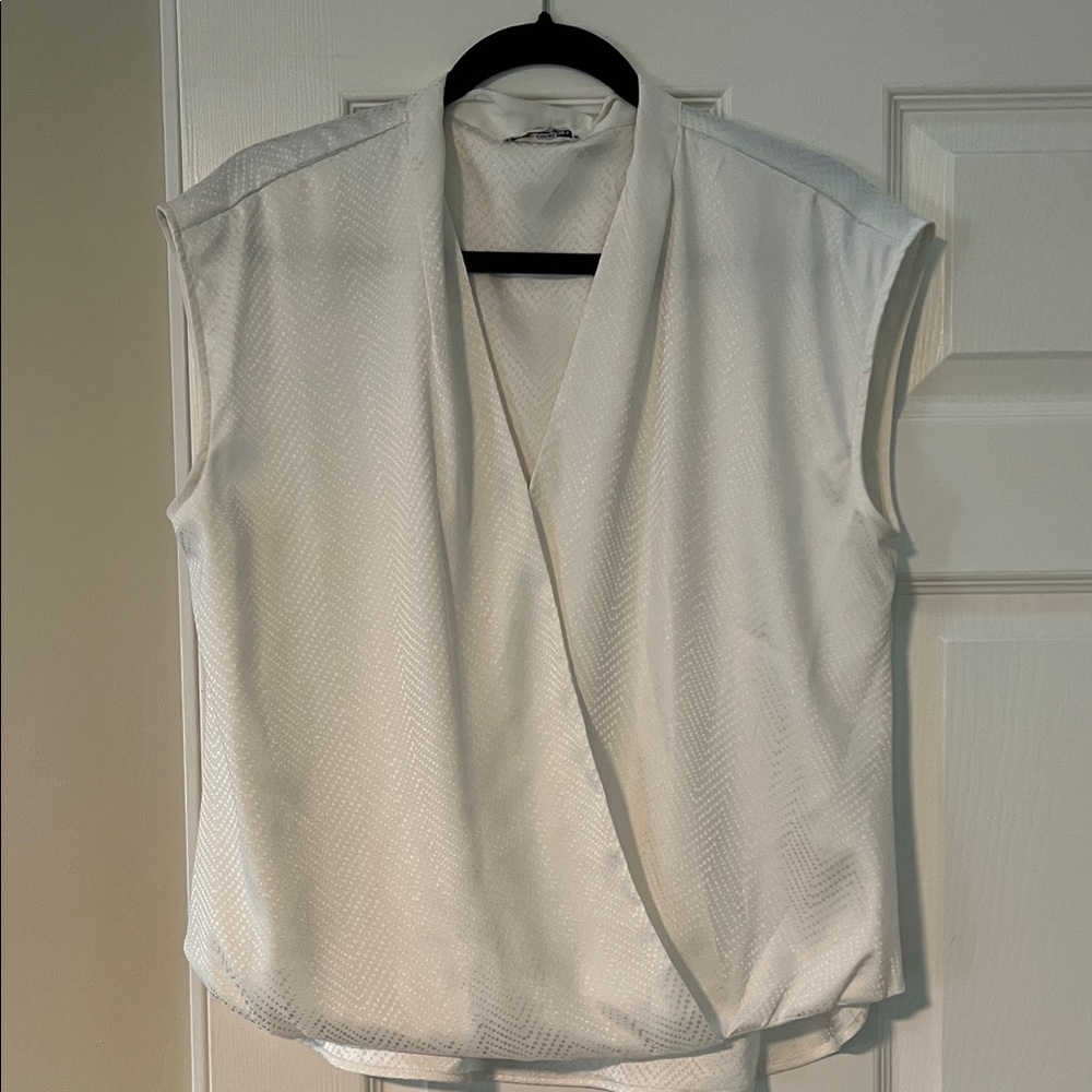 Calvin Klein Cream Sleeveless Wrap Blouse